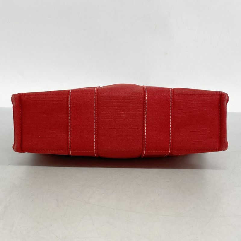 Hermes Tote Bag Deauville PM Canvas Red Silver Hardware Women