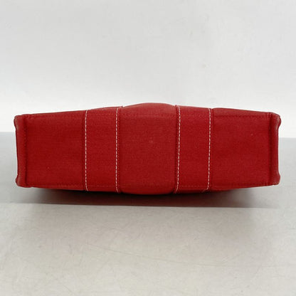 Hermes Tote Bag Deauville PM Canvas Red Silver Hardware Women