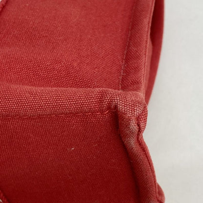 Hermes Tote Bag Deauville PM Canvas Red Silver Hardware Women