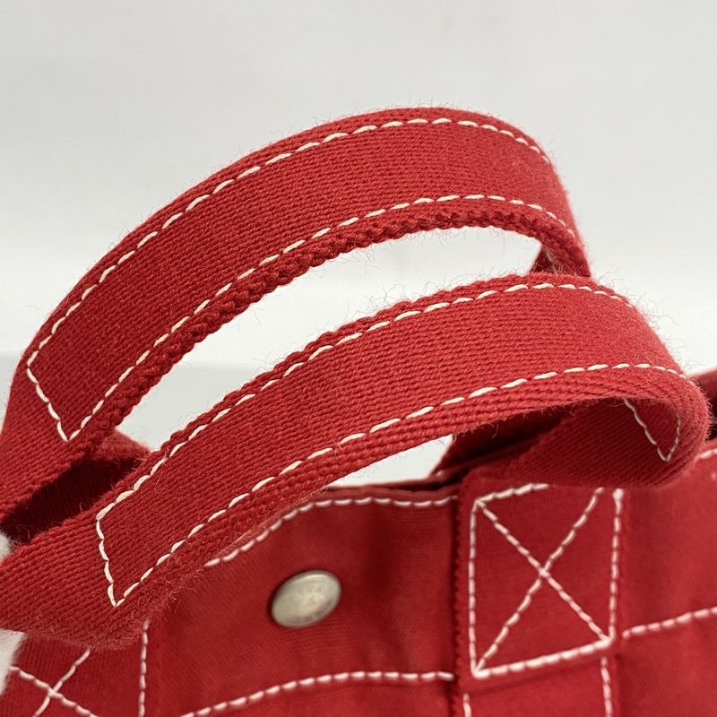 Hermes Tote Bag Deauville PM Canvas Red Silver Hardware Women