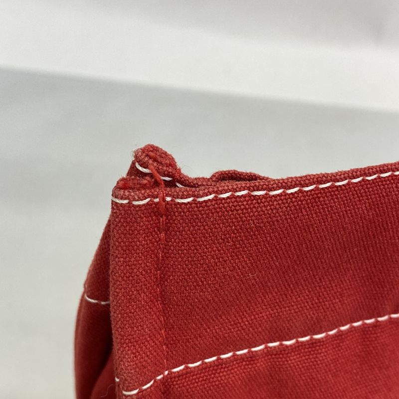 Hermes Tote Bag Deauville PM Canvas Red Silver Hardware Women