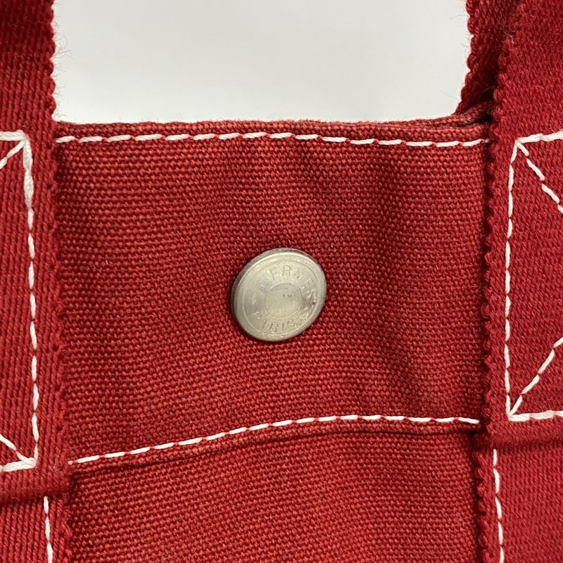 Hermes Tote Bag Deauville PM Canvas Red Silver Hardware Women