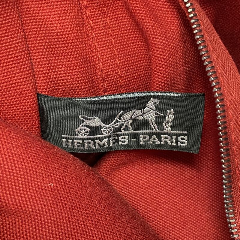 Hermes Tote Bag Deauville PM Canvas Red Silver Hardware Women