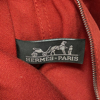 Hermes Tote Bag Deauville PM Canvas Red Silver Hardware Women