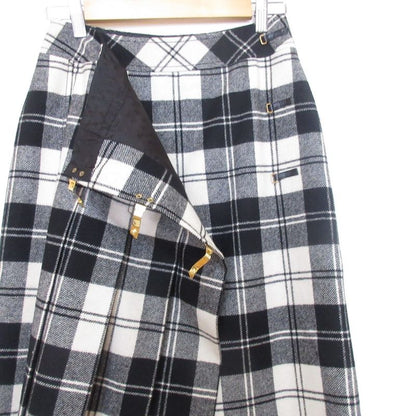 Good Celine Vintage Checkered Below Knee Length Pleated Wrap Wool Skirt 38