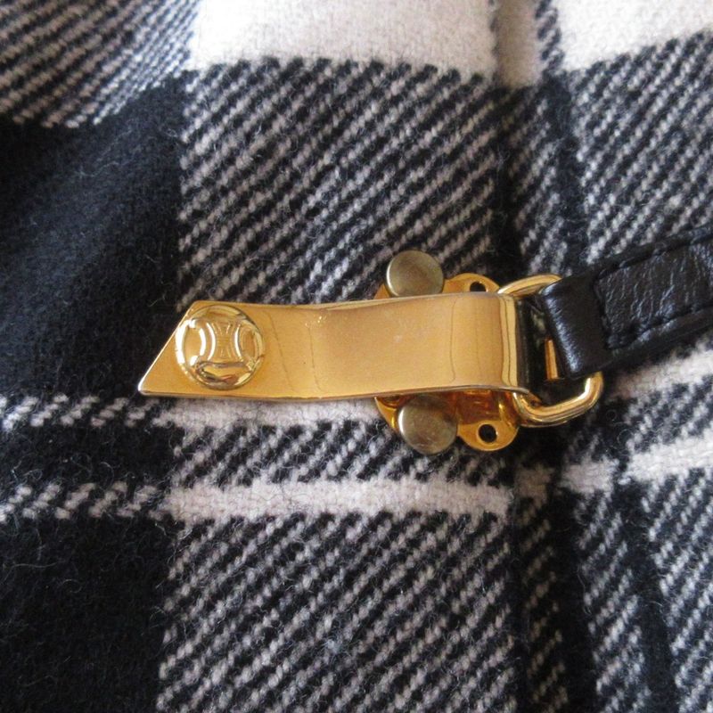 Good Celine Vintage Checkered Below Knee Length Pleated Wrap Wool Skirt 38