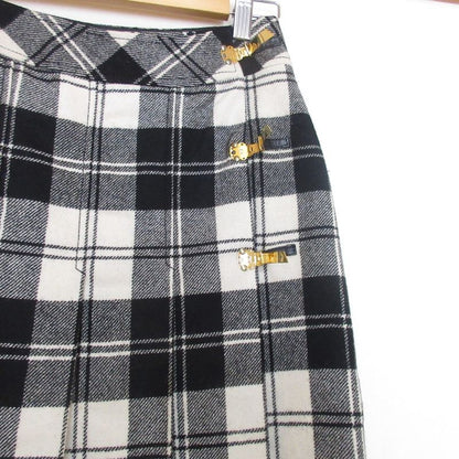 Good Celine Vintage Checkered Below Knee Length Pleated Wrap Wool Skirt 38