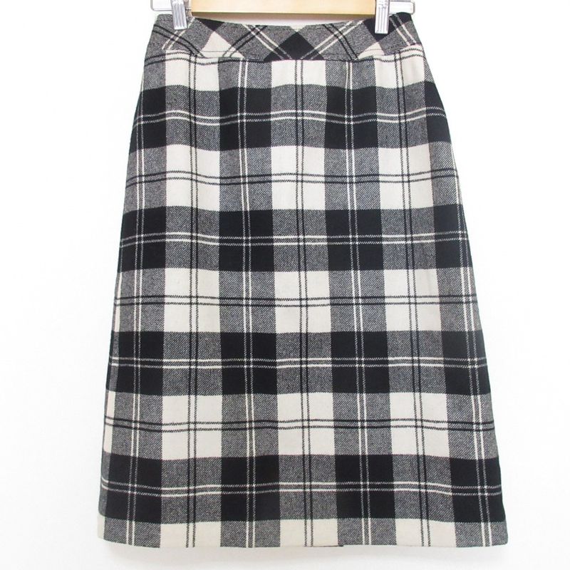 Good Celine Vintage Checkered Below Knee Length Pleated Wrap Wool Skirt 38