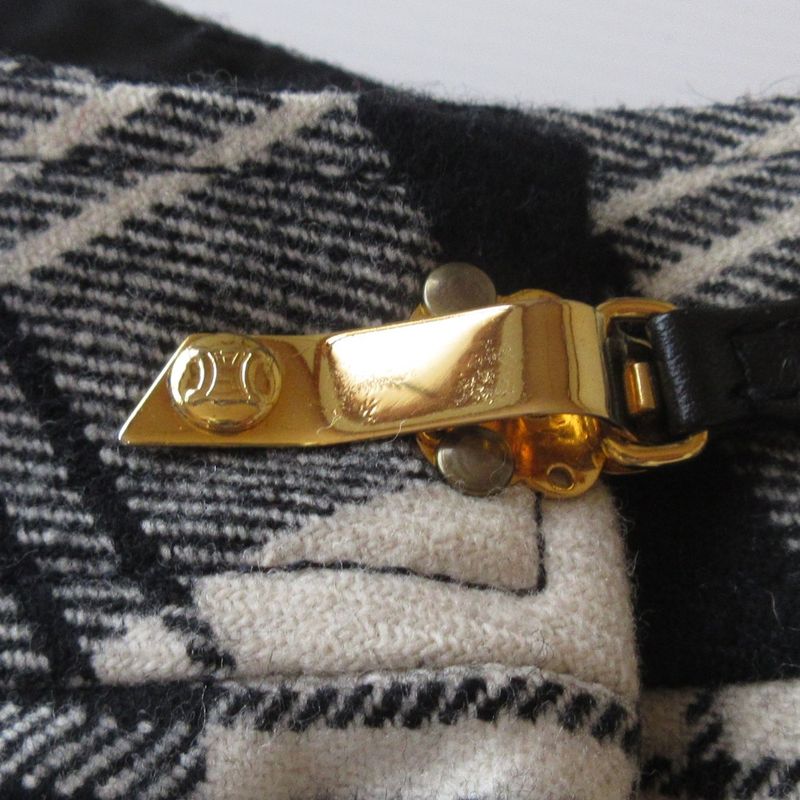 Good Celine Vintage Checkered Below Knee Length Pleated Wrap Wool Skirt 38