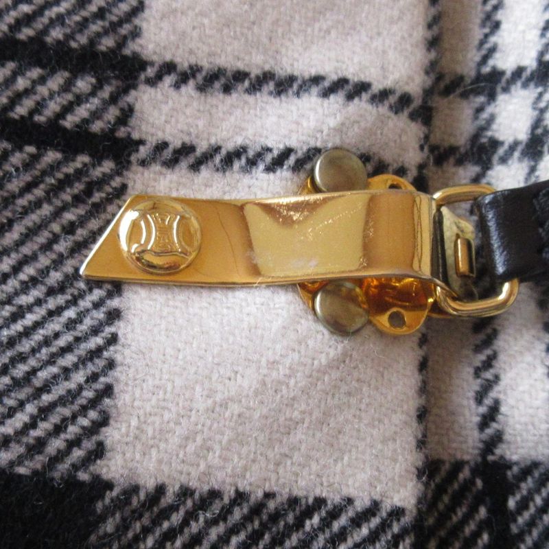 Good Celine Vintage Checkered Below Knee Length Pleated Wrap Wool Skirt 38