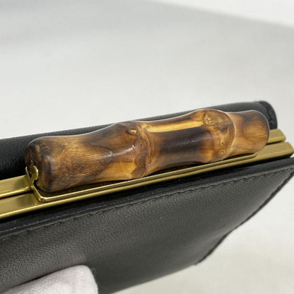 Gucci Trifold Wallet Bamboo 108633 Leather Black Gold Hardware Women