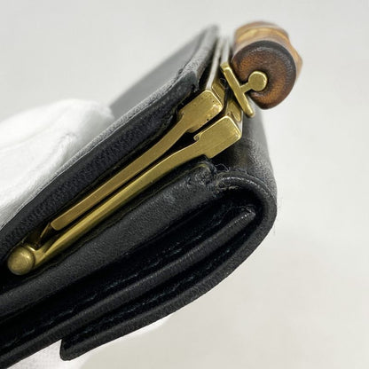 Gucci Trifold Wallet Bamboo 108633 Leather Black Gold Hardware Women