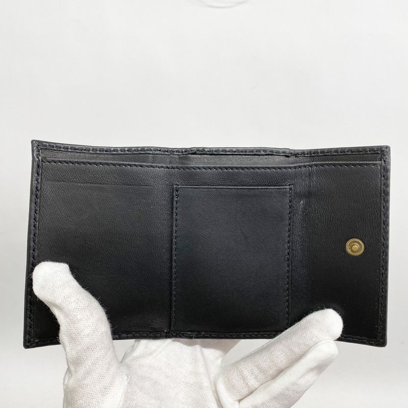 Gucci Trifold Wallet Bamboo 108633 Leather Black Gold Hardware Women