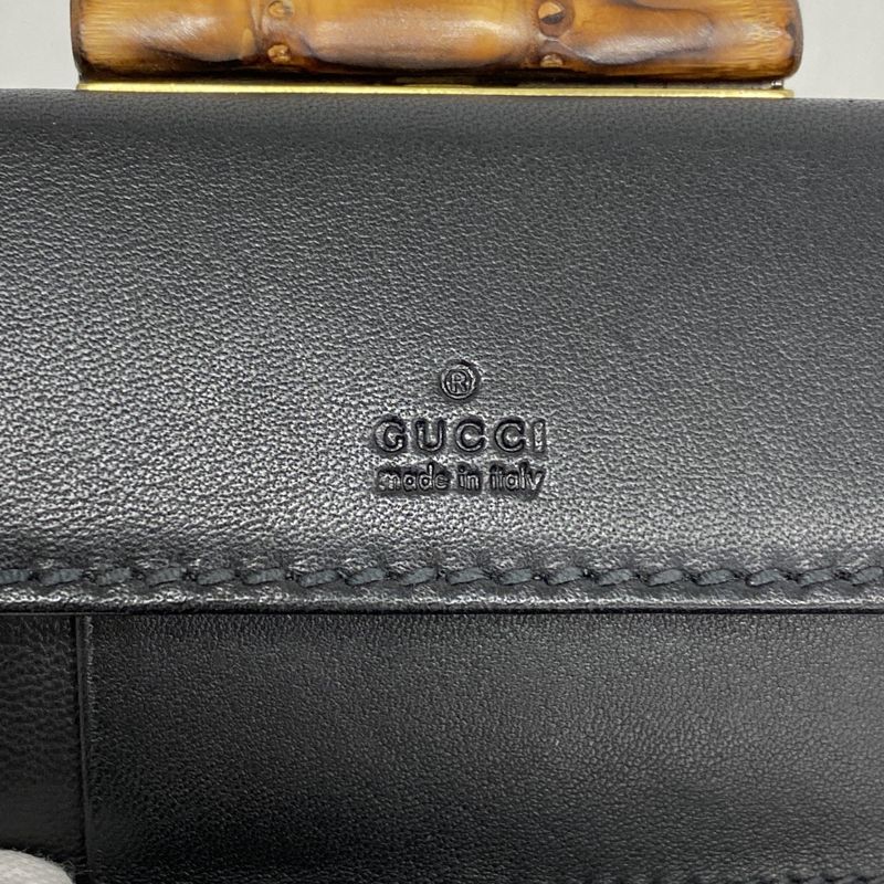 Gucci Trifold Wallet Bamboo 108633 Leather Black Gold Hardware Women