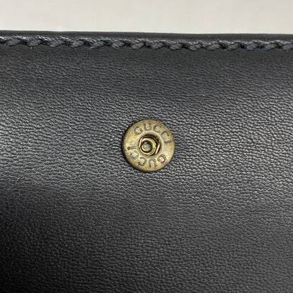 Gucci Trifold Wallet Bamboo 108633 Leather Black Gold Hardware Women