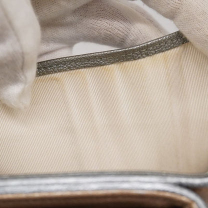 Chanel Trifold Wallet Bicolore Leather Beige Gray Silver Hardware Women