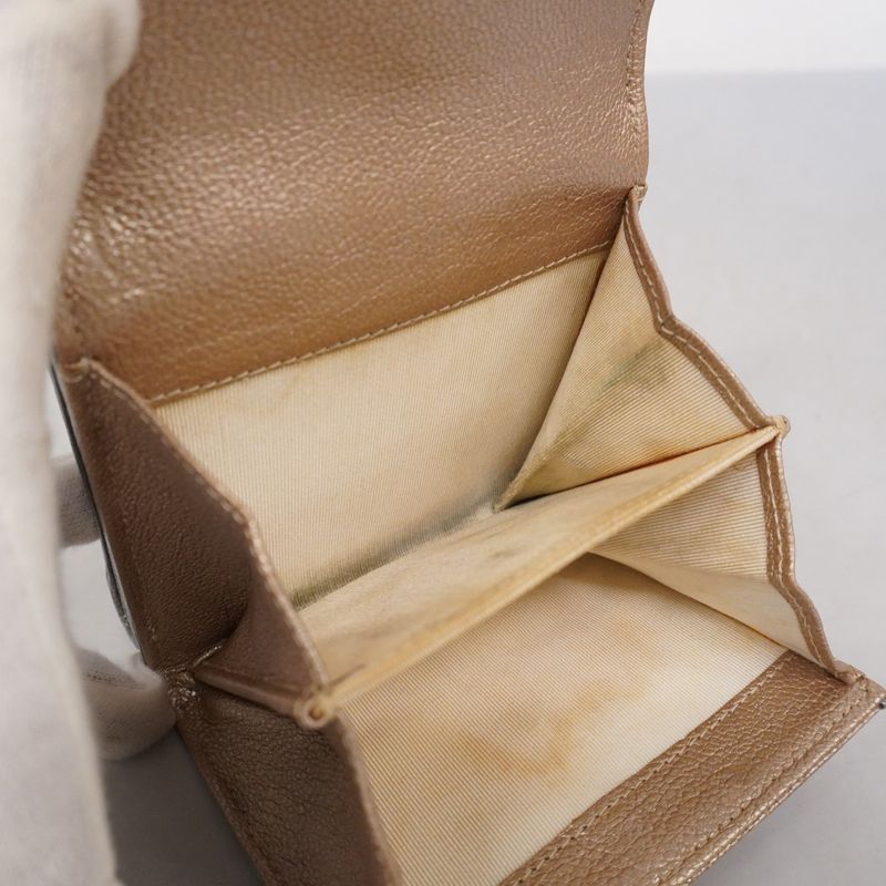 Chanel Trifold Wallet Bicolore Leather Beige Gray Silver Hardware Women