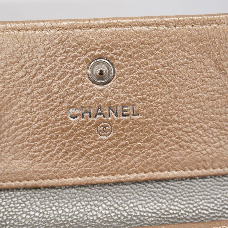 Chanel Trifold Wallet Bicolore Leather Beige Gray Silver Hardware Women