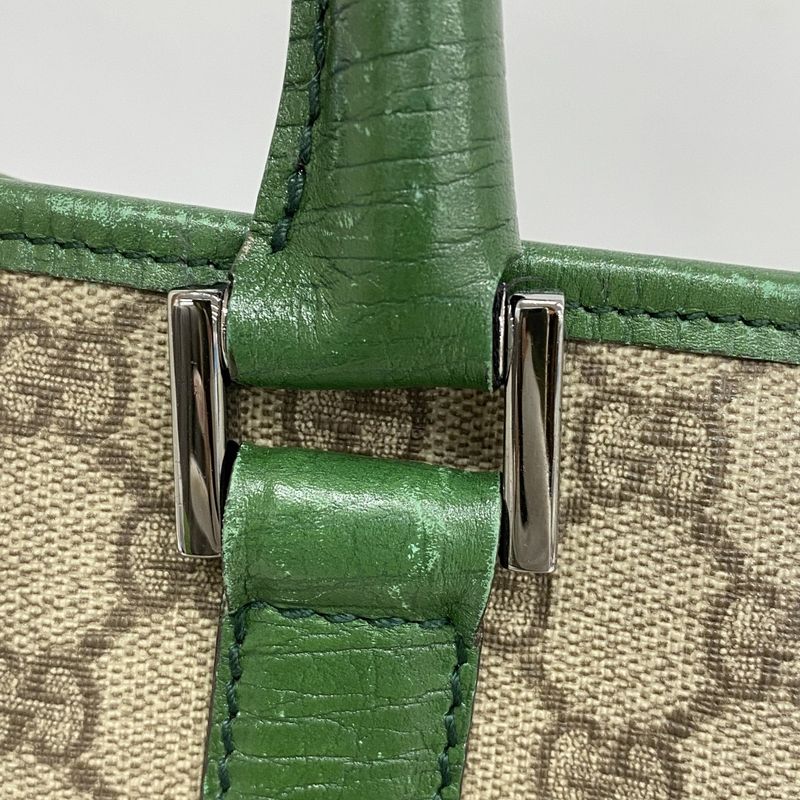 Gucci Tote Bag GG Supreme 114288 PVC Brown Green Silver Hardware Men Ladies