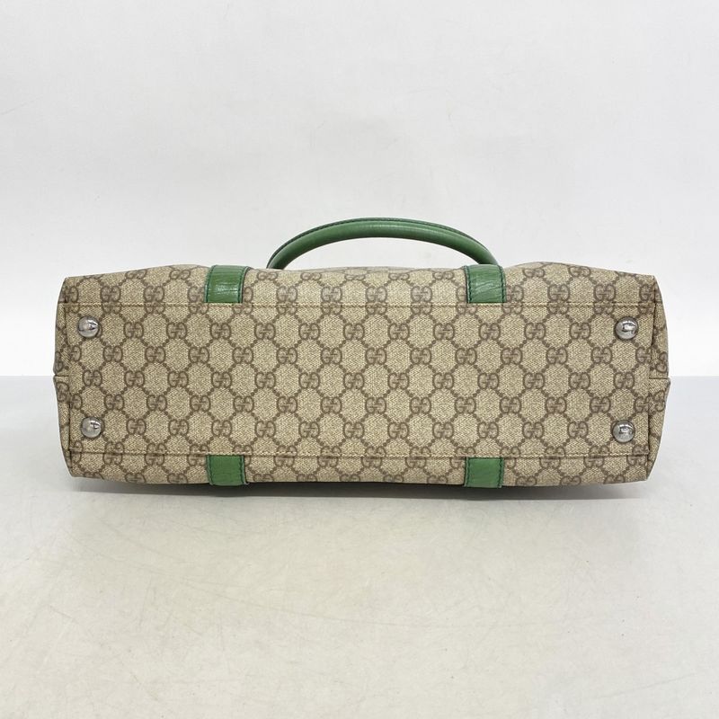 Gucci Tote Bag GG Supreme 114288 PVC Brown Green Silver Hardware Men Ladies