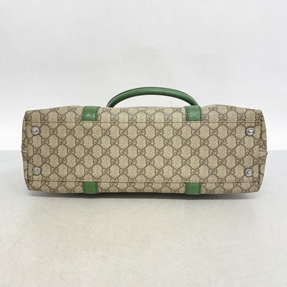 Gucci Tote Bag GG Supreme 114288 PVC Brown Green Silver Hardware Men Ladies
