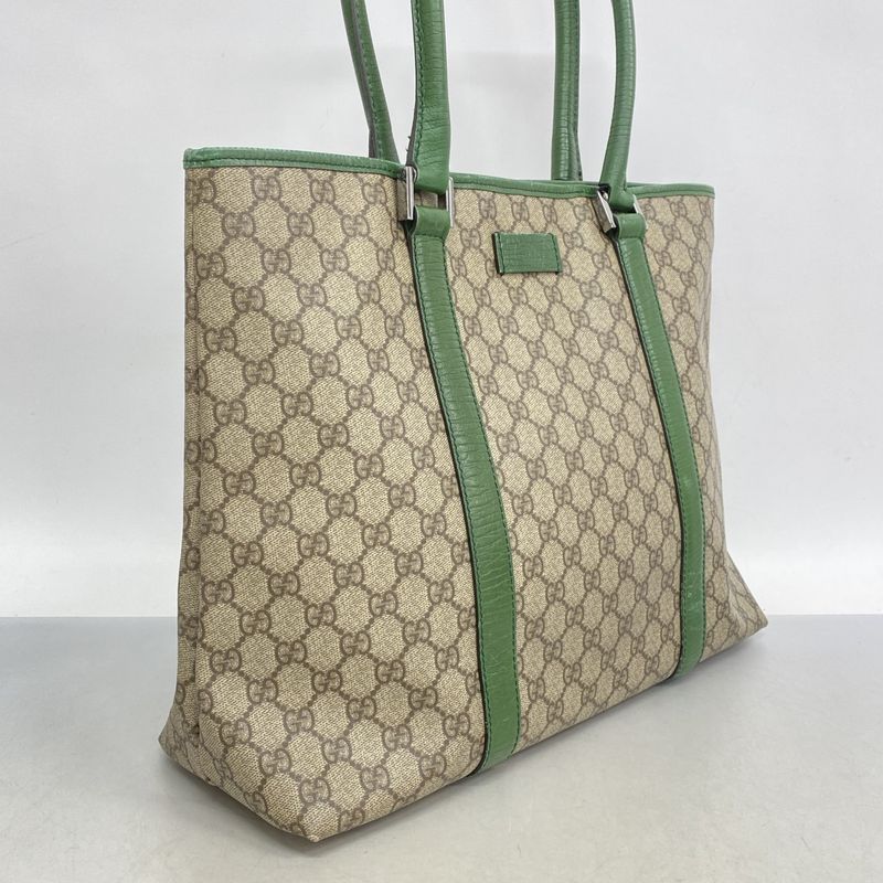 Gucci Tote Bag GG Supreme 114288 PVC Brown Green Silver Hardware Men Ladies