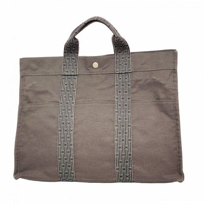 Hermes Tote Bag Her Line MM Canvas Gray Silver Hardware Men Women Unisex