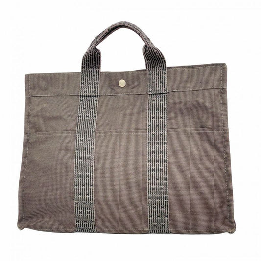 Hermes Tote Bag Her Line MM Canvas Gray Silver Hardware Men Women Unisex