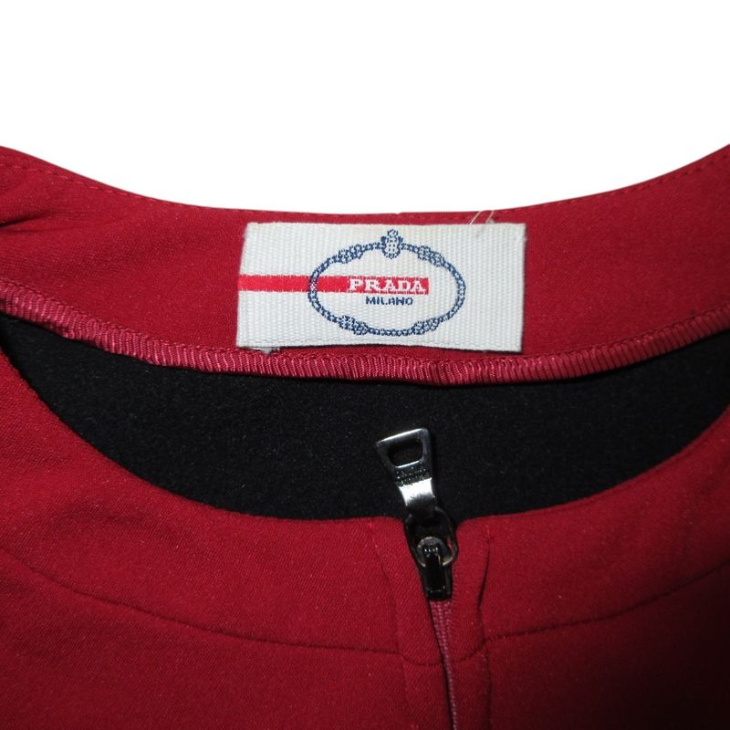 Good Prada Lined Zip Up Collarless Jacket Blouson 44 Red Ladies Used