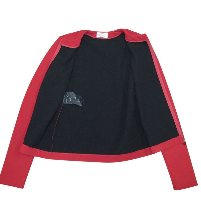Good Prada Lined Zip Up Collarless Jacket Blouson 44 Red Ladies Used