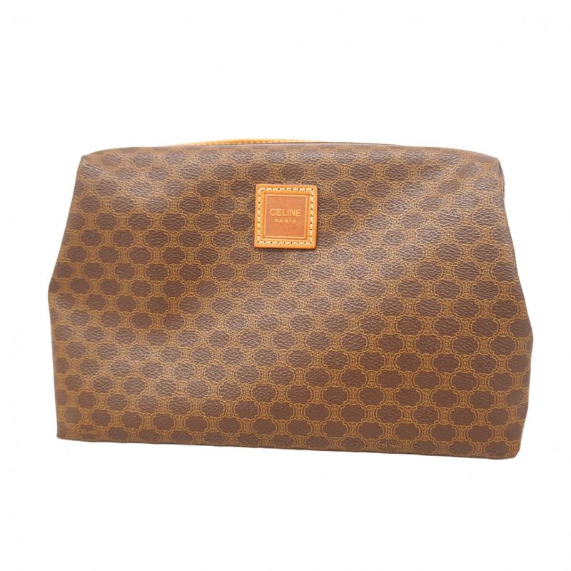 Celine Pouch Macadam PVC Brown Gold Hardware Women