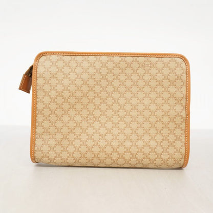 Celine Clutch Bag Triomphe PVC Beige Gold Hardware Men Women Unisex