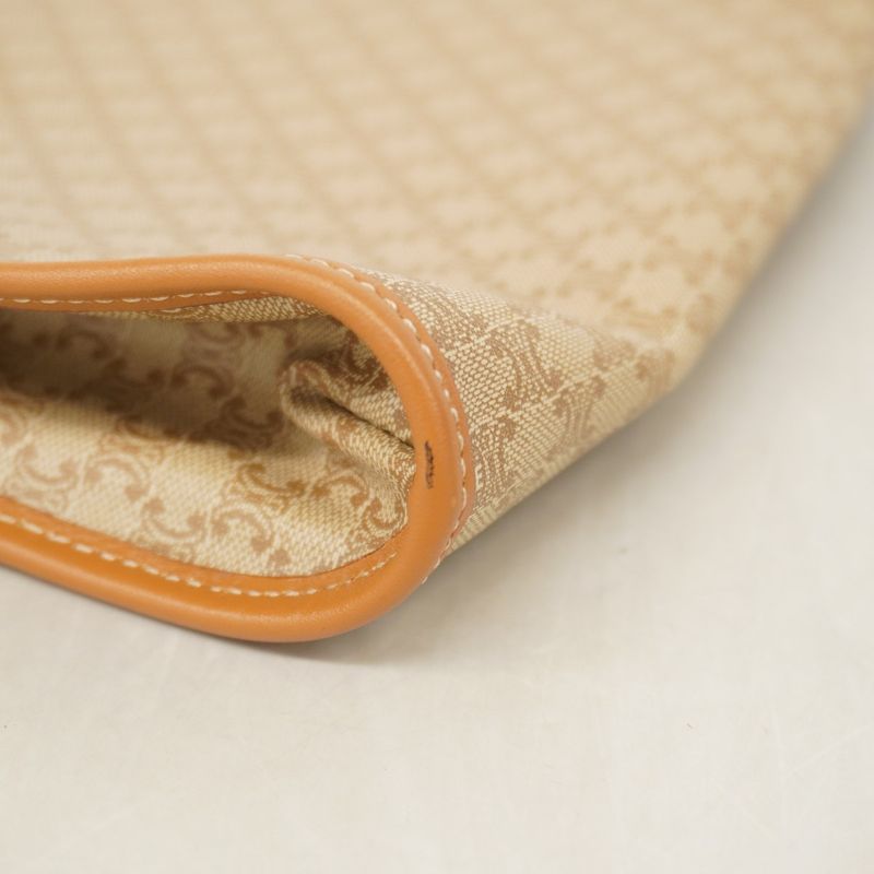 Celine Clutch Bag Triomphe PVC Beige Gold Hardware Men Women Unisex