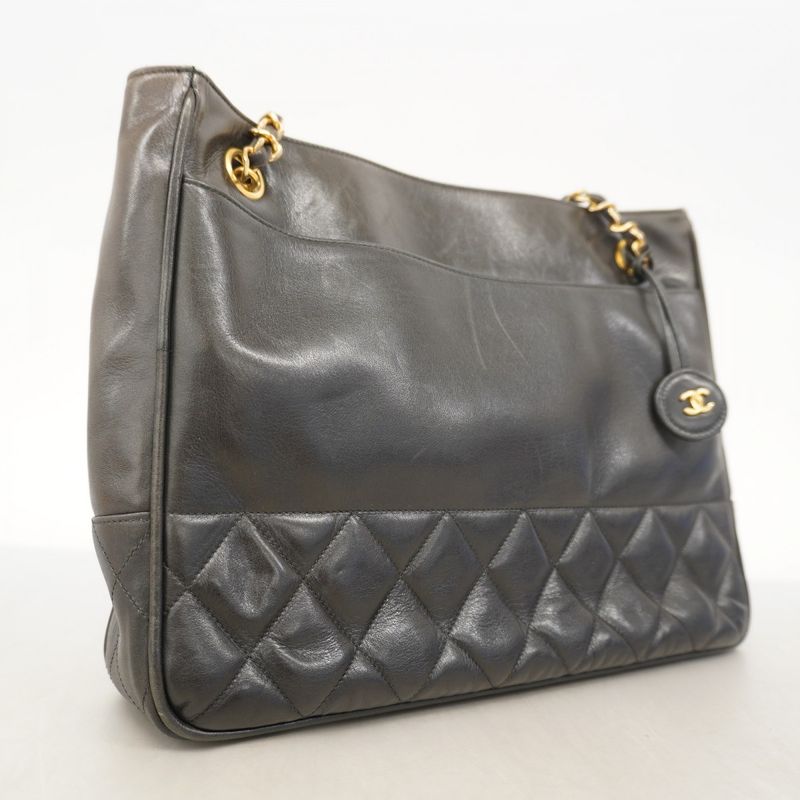 Chanel Shoulder Bag Matelasse Lambskin Black Gold Hardware Women