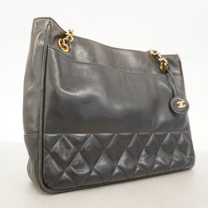 Chanel Shoulder Bag Matelasse Lambskin Black Gold Hardware Women