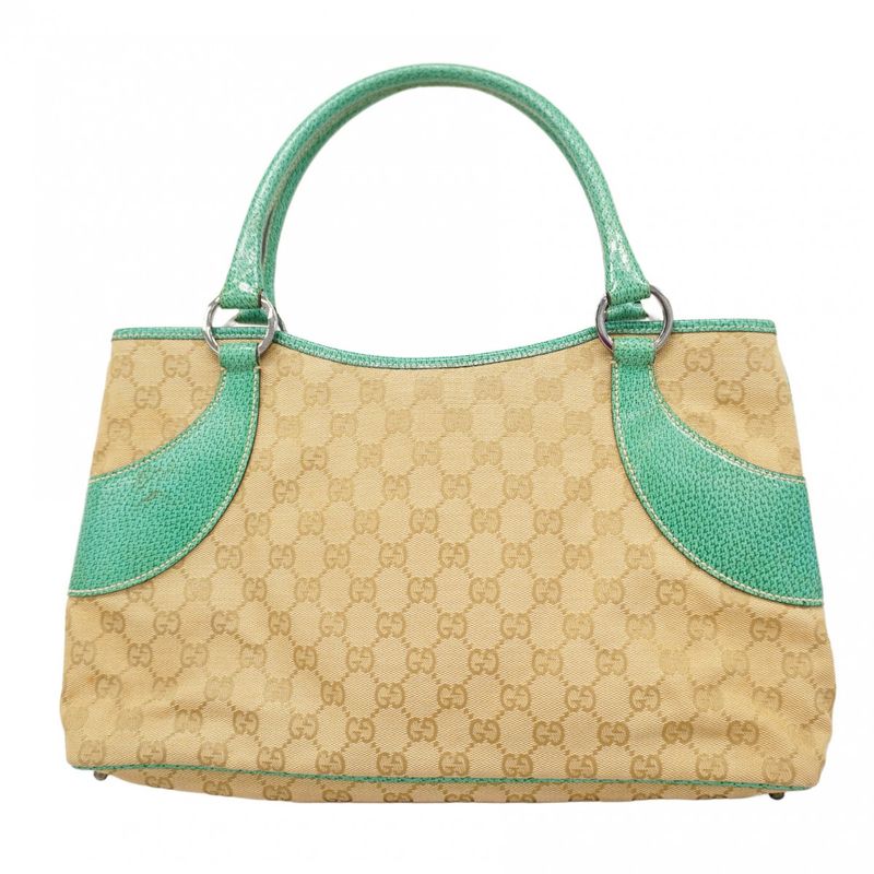 Gucci Tote Bag GG Canvas 113015 Canvas Beige Green Silver Hardware Women's