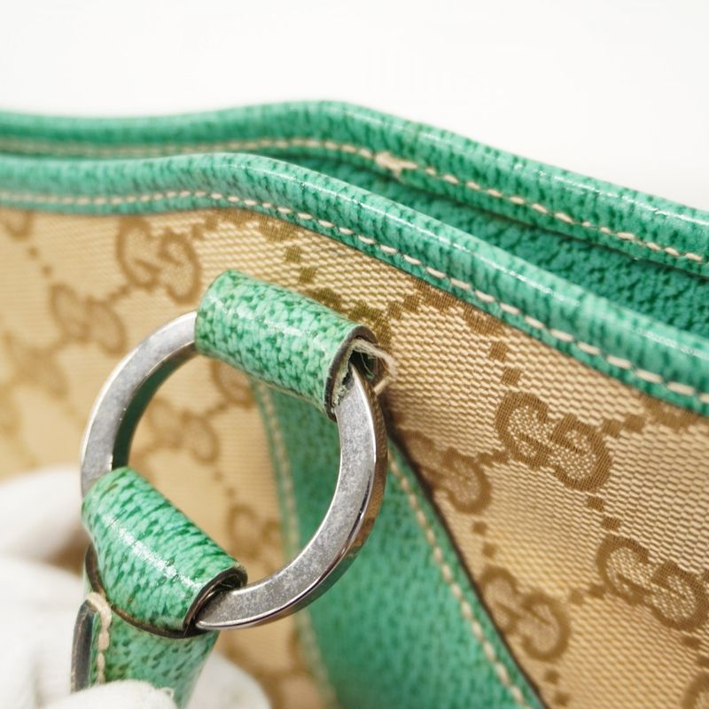 Gucci Tote Bag GG Canvas 113015 Canvas Beige Green Silver Hardware Women's