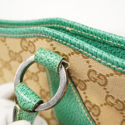 Gucci Tote Bag GG Canvas 113015 Canvas Beige Green Silver Hardware Women's
