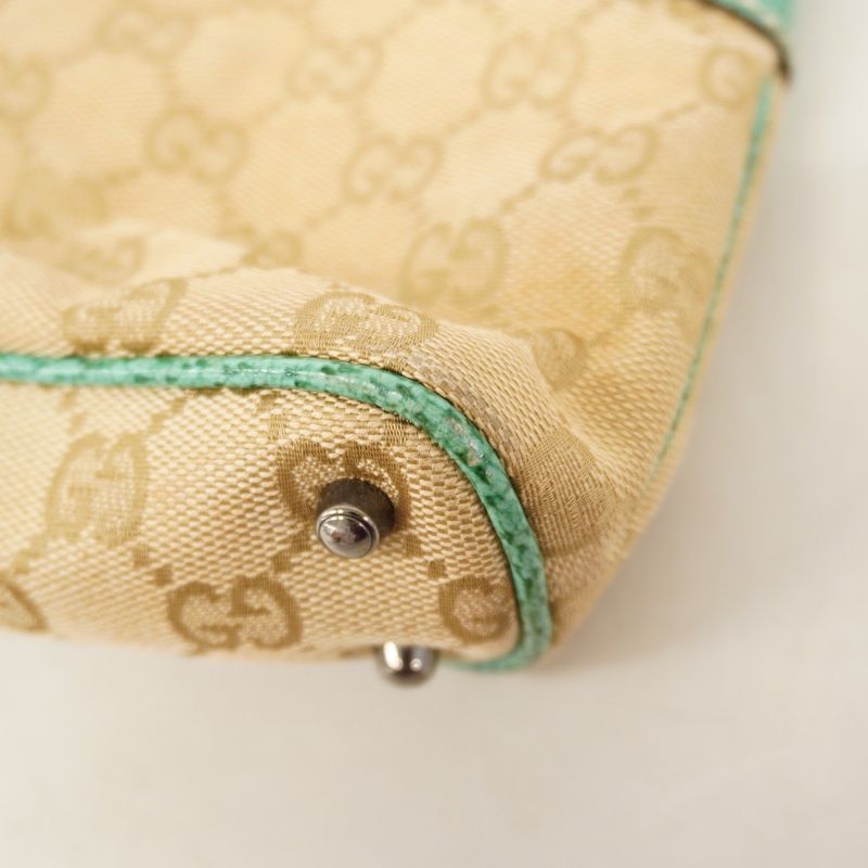 Gucci Tote Bag GG Canvas 113015 Canvas Beige Green Silver Hardware Women's