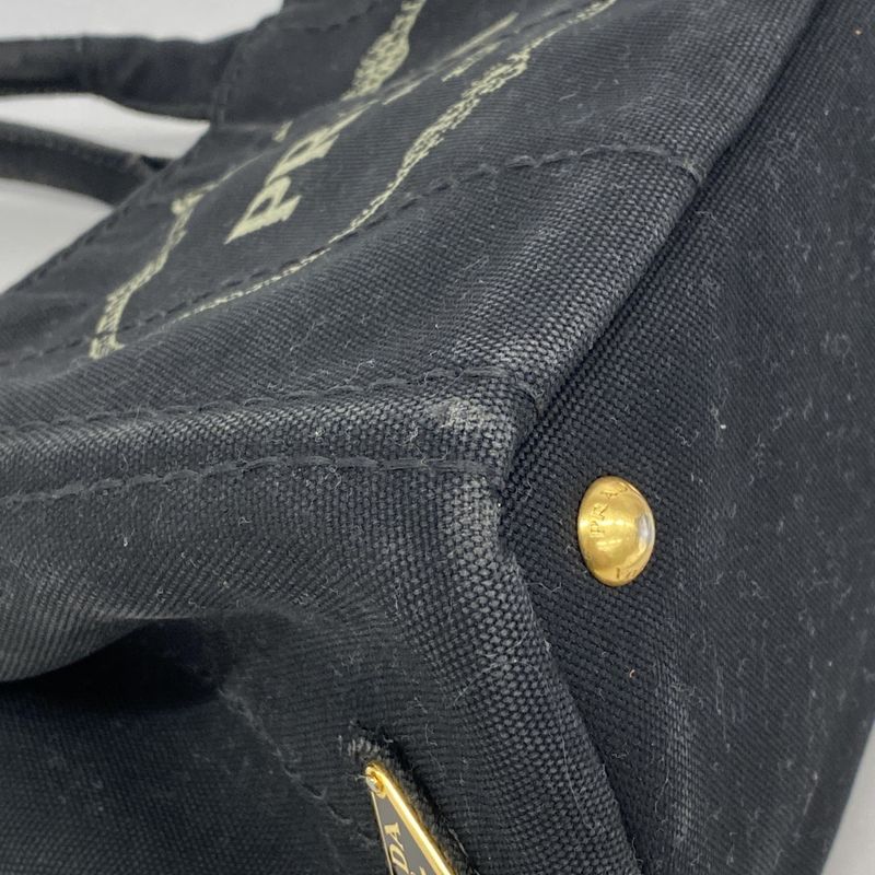 Prada Handbag Canapa Canvas Black Gold Hardware 2way Bag Womens