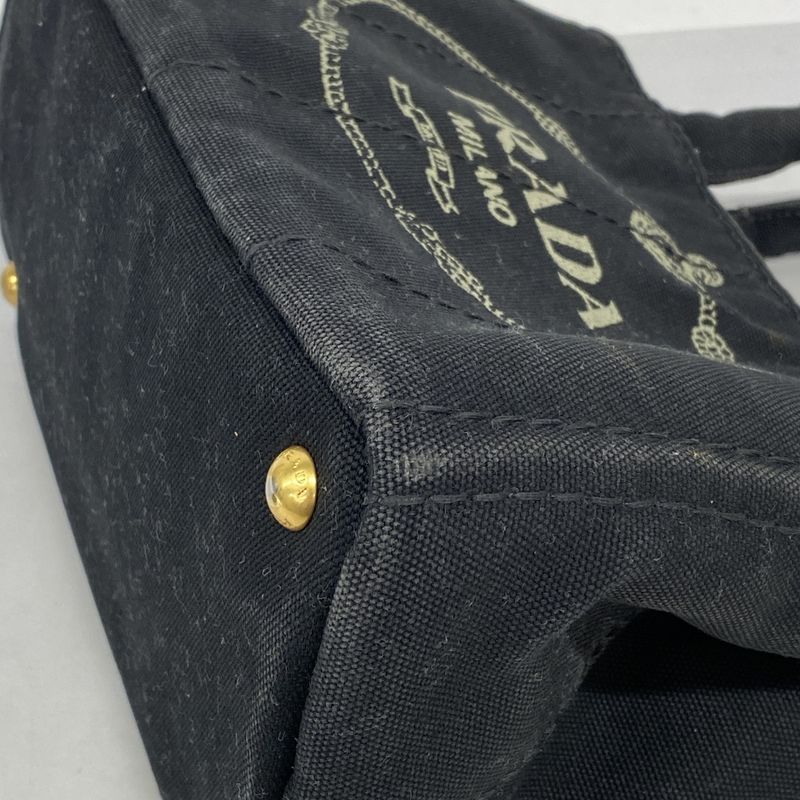 Prada Handbag Canapa Canvas Black Gold Hardware 2way Bag Womens