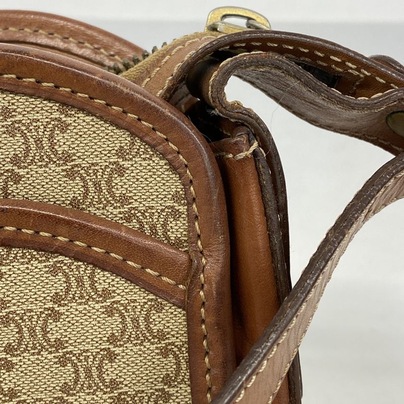 Celine Shoulder Bag Macadam PVC Beige Gold Hardware Women