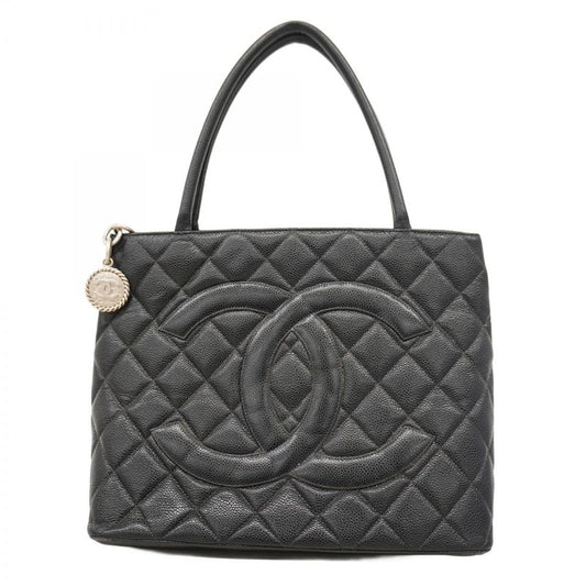 Chanel Tote Bag Revival Tote Caviar Skin Black Silver Hardware Women's