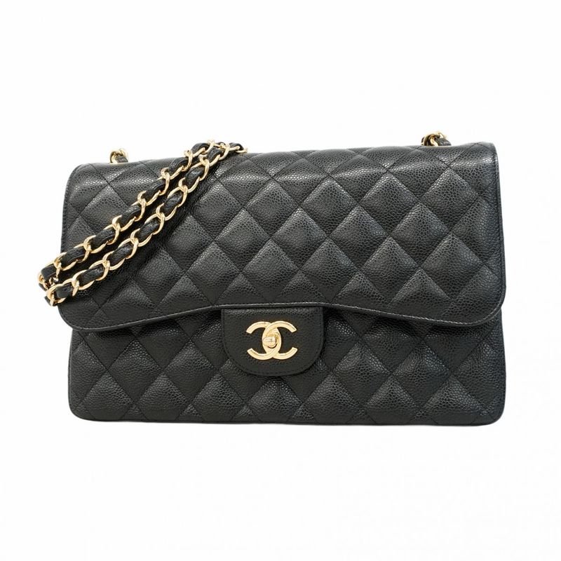Chanel Shoulder Bag Deca Matelasse Caviar Skin Black Chien Pan Gold Hardware