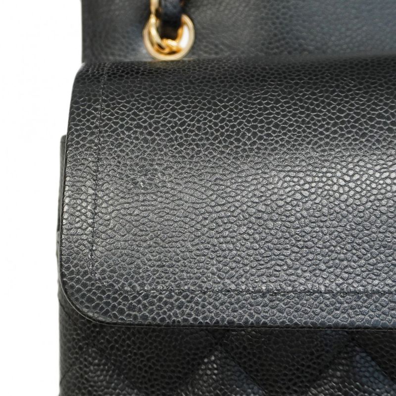 Chanel Shoulder Bag Deca Matelasse Caviar Skin Black Chien Pan Gold Hardware