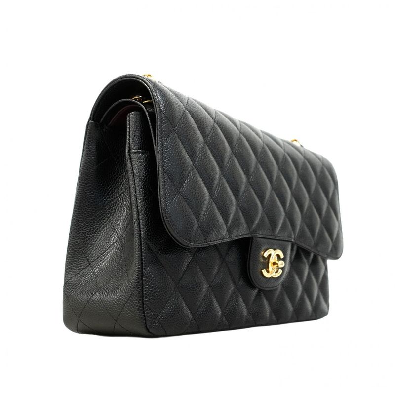 Chanel Shoulder Bag Deca Matelasse Caviar Skin Black Chien Pan Gold Hardware