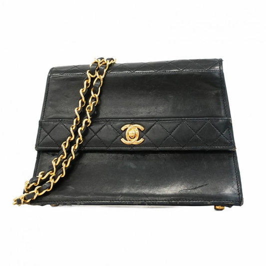 Chanel Shoulder Bag Matelasse Lambskin Black Gold Hardware Women