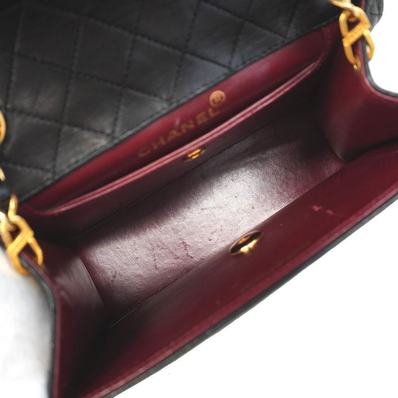 Chanel Shoulder Bag Matelasse Lambskin Black Gold Hardware Women