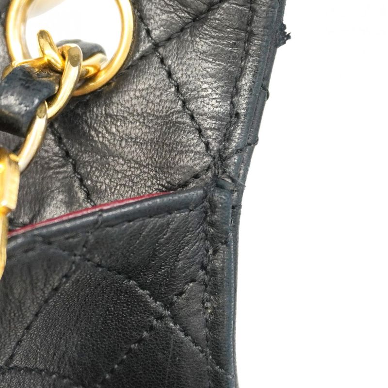 Chanel Shoulder Bag Matelasse Lambskin Black Gold Hardware Women