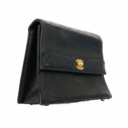 Chanel Shoulder Bag Matelasse Lambskin Black Gold Hardware Women